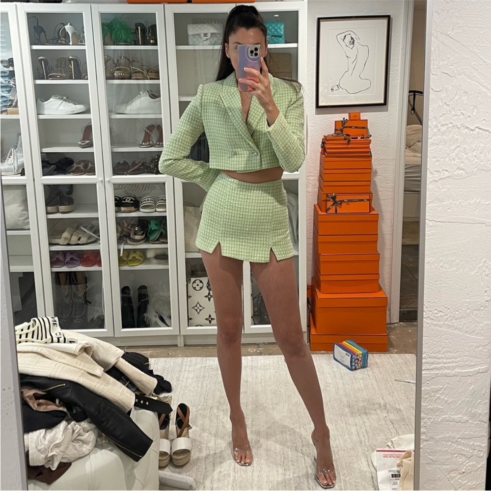 NWT Zara Green Tweed Skort L - Picture 2 of 5